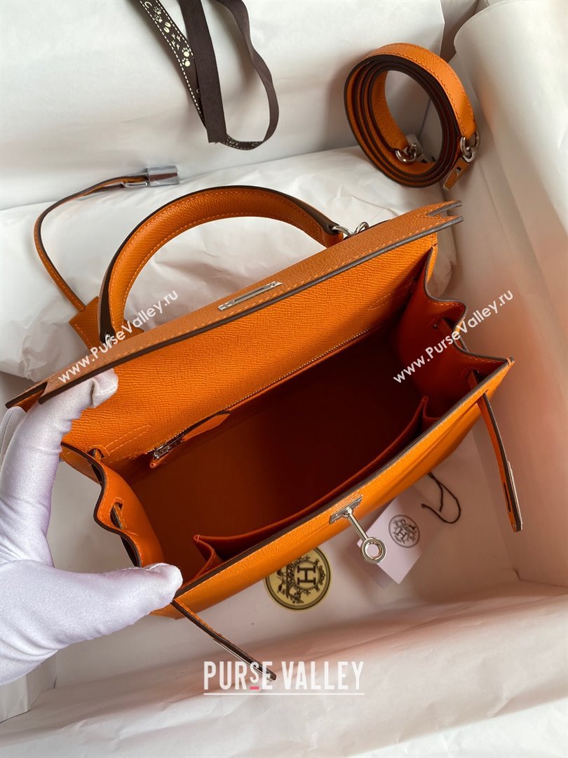 Hermes Kelly 25/28/32cm Bag in Original Epsom Leather Orange/Silver 2024 (Handmand) (M-24021904)