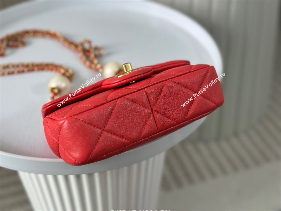 Chanel Lambskin Mini Flap Bag with Pearl Chain AS4868 Red 2024 (SM-24072315)