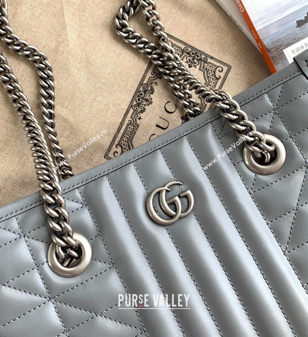 Gucci GG Marmont Geometric Leather Tote Bag 681483 Dark Grey 2021 (DLH-21101571)