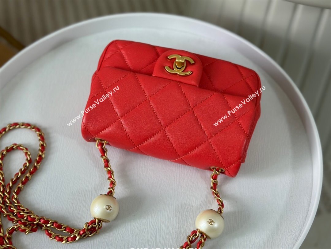 Chanel Lambskin Mini Flap Bag with Pearl Chain AS4868 Red 2024 (SM-24072315)