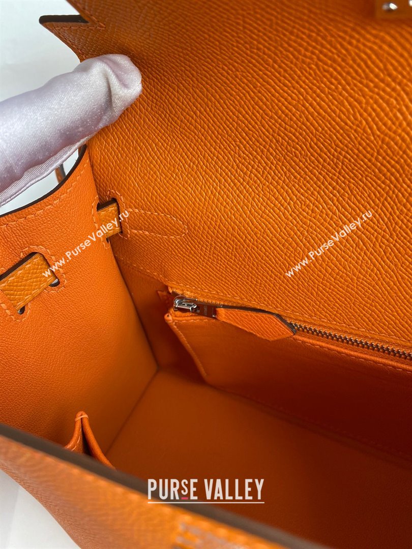 Hermes Kelly 25/28/32cm Bag in Original Epsom Leather Orange/Silver 2024 (Handmand) (M-24021904)