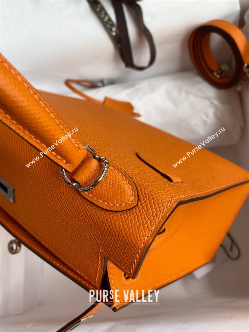 Hermes Kelly 25/28/32cm Bag in Original Epsom Leather Orange/Silver 2024 (Handmand) (M-24021904)