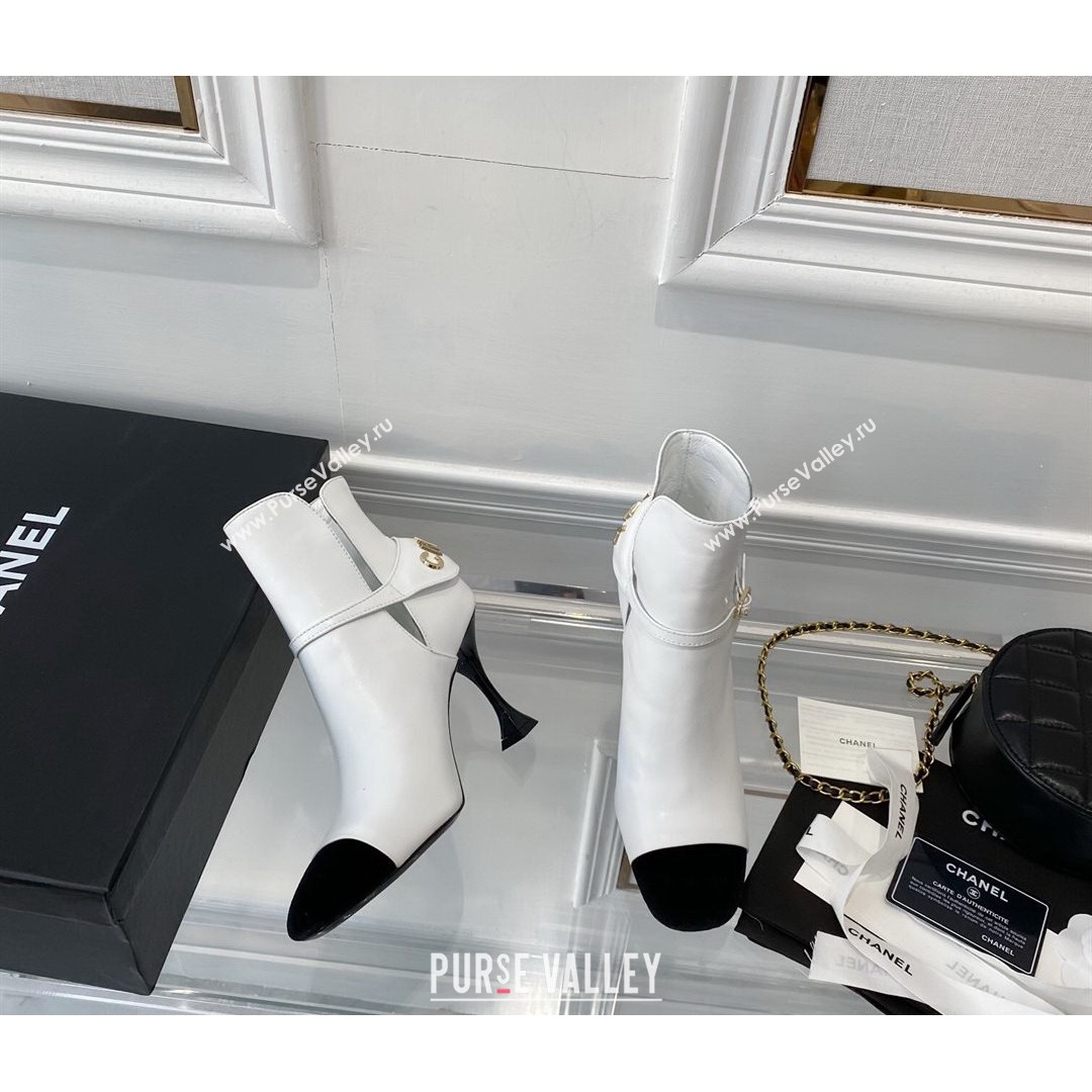 Chanel Lambskin Short Boots 9cm with Logo Back White 2021 (0768-21080923)