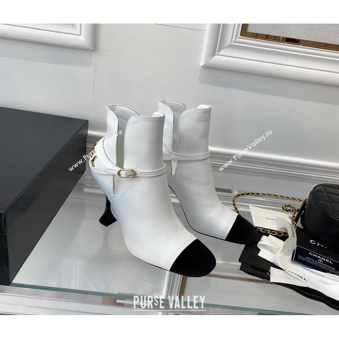 Chanel Lambskin Short Boots 9cm with Logo Back White 2021 (0768-21080923)