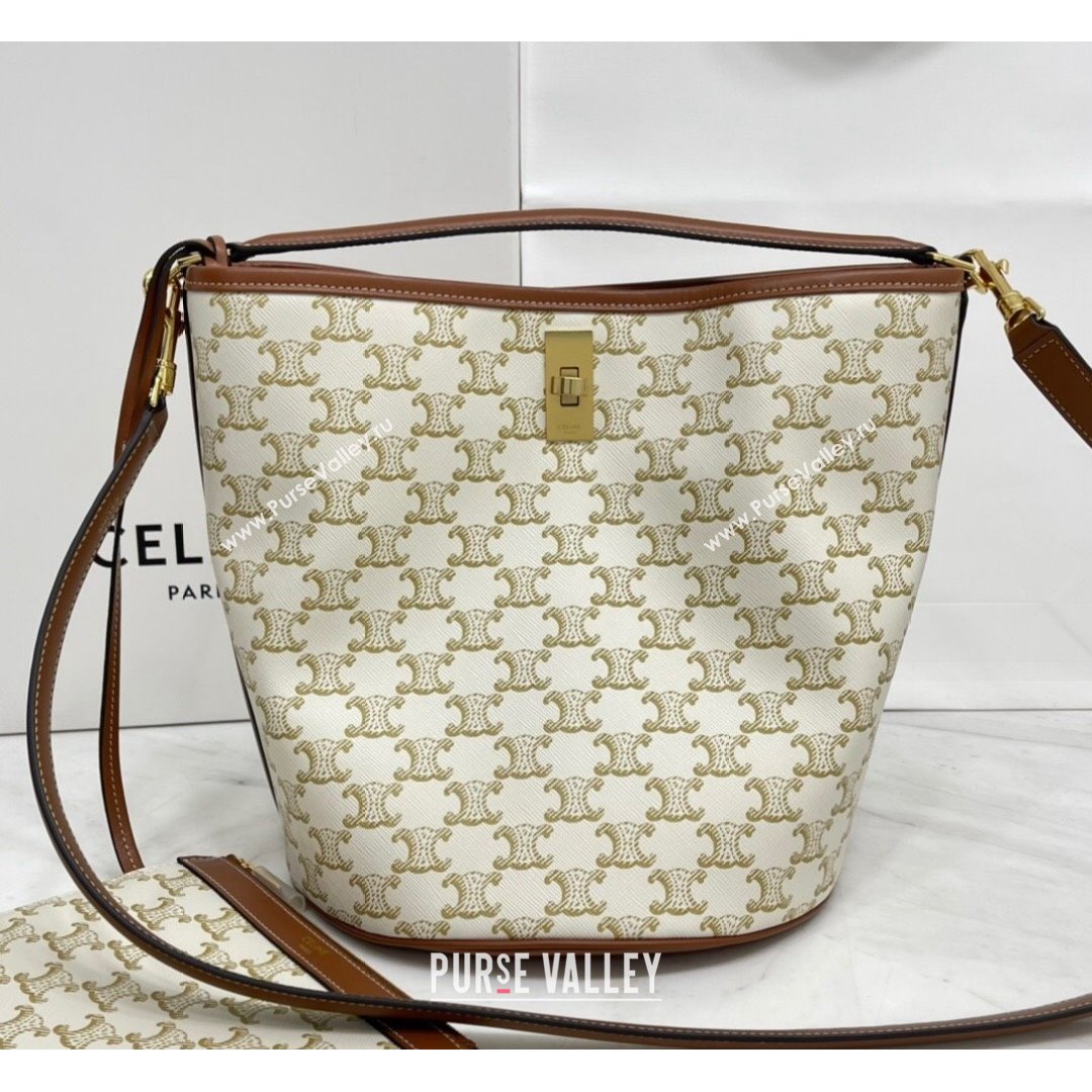 Celine Bucket 16 Bag in White Triomphe Canvas 2021 (BL-21090401)