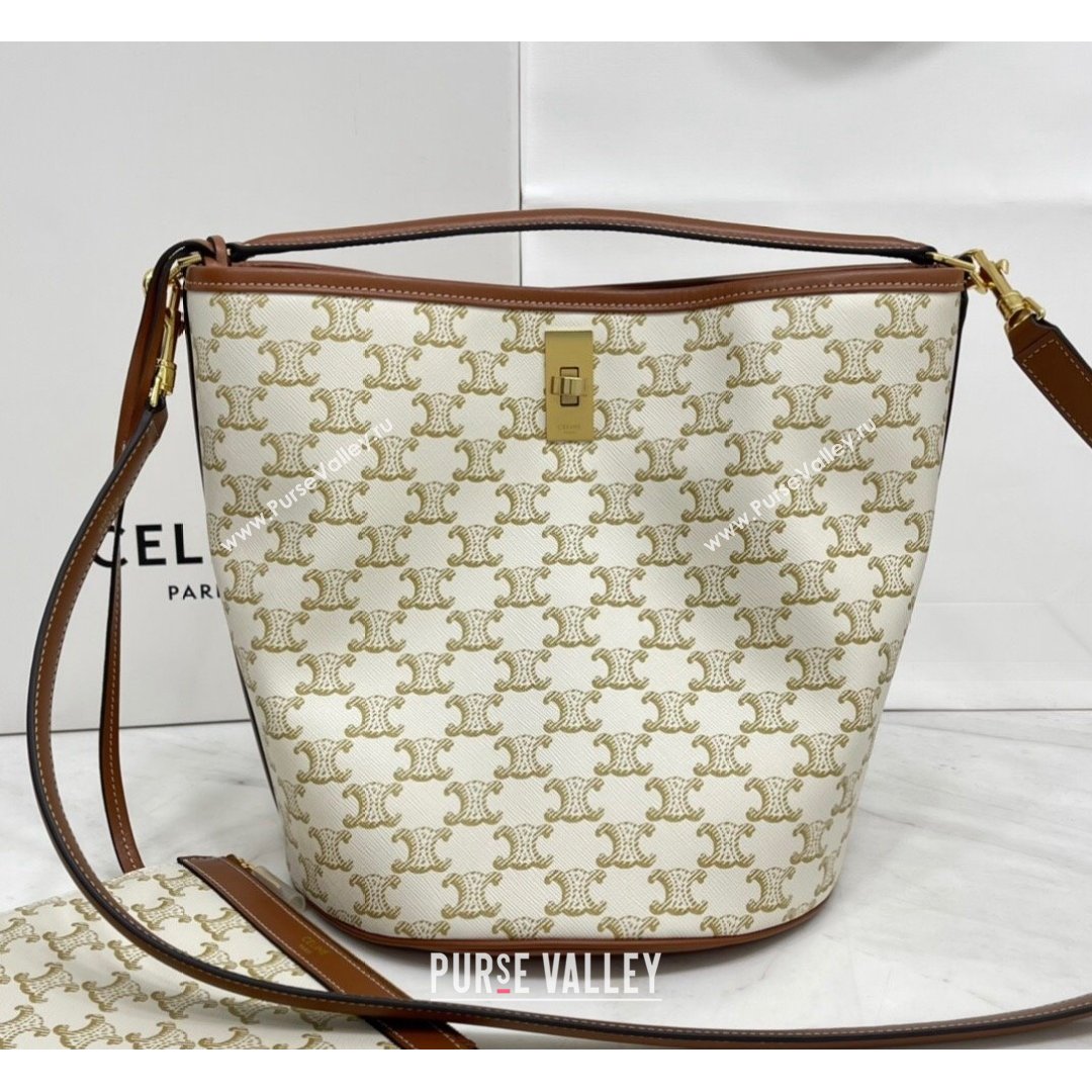 Celine Bucket 16 Bag in White Triomphe Canvas 2021 (BL-21090401)