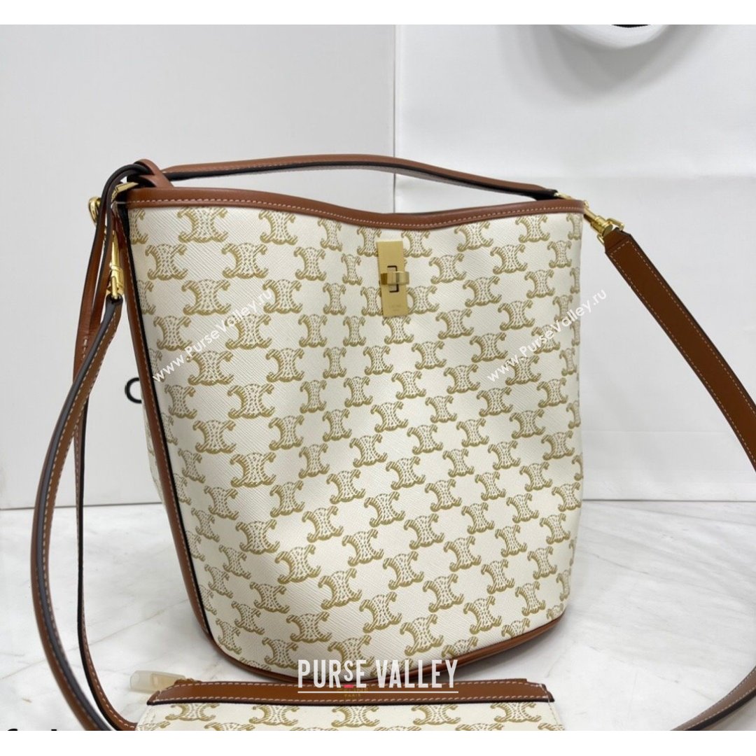 Celine Bucket 16 Bag in White Triomphe Canvas 2021 (BL-21090401)