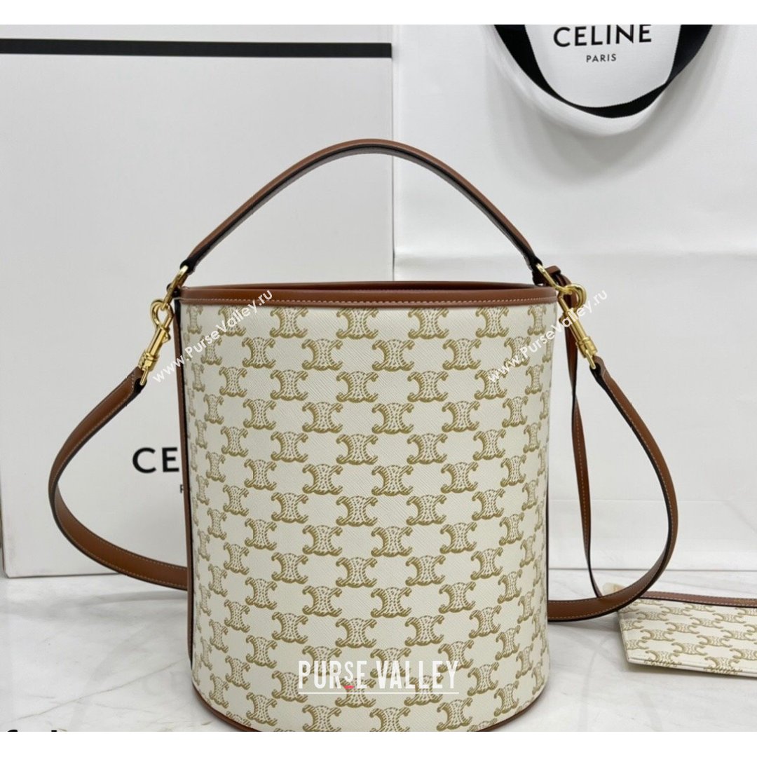 Celine Bucket 16 Bag in White Triomphe Canvas 2021 (BL-21090401)