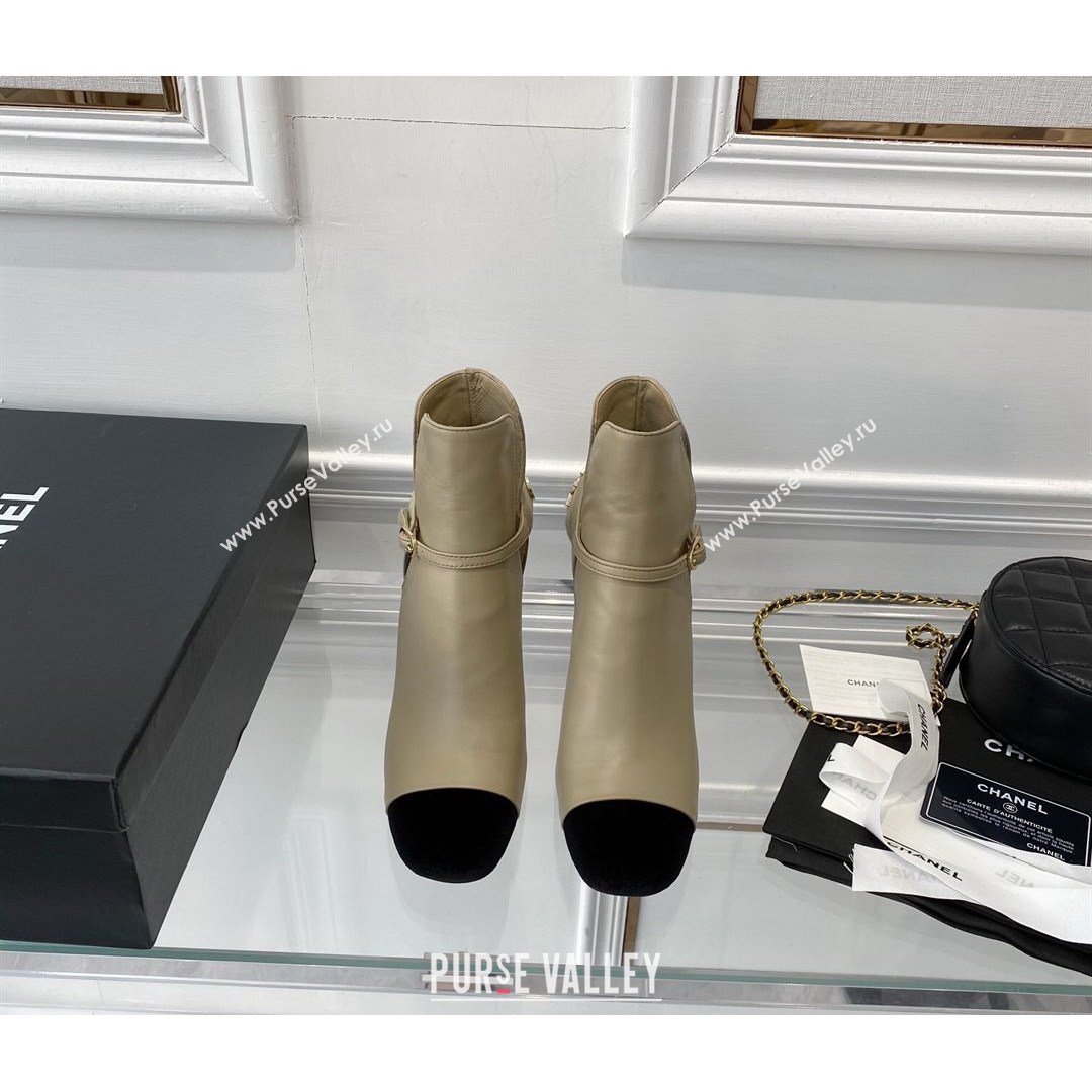 Chanel Lambskin Short Boots 9cm with Logo Back Beige 2021 (0768-21080922)