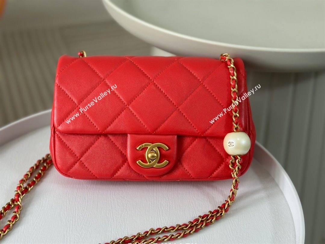 Chanel Lambskin Small Flap Bag with Pearl Chain AS4861 Red 2024 (SM-24072320)