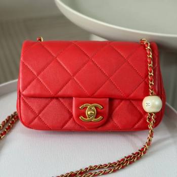 Chanel Lambskin Small Flap Bag with Pearl Chain AS4861 Red 2024 (SM-24072320)