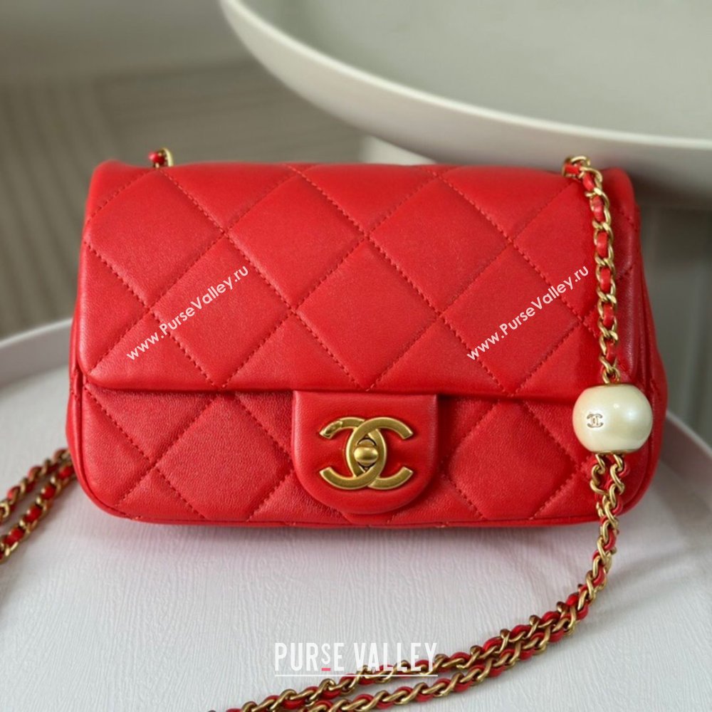 Chanel Lambskin Small Flap Bag with Pearl Chain AS4861 Red 2024 (SM-24072320)