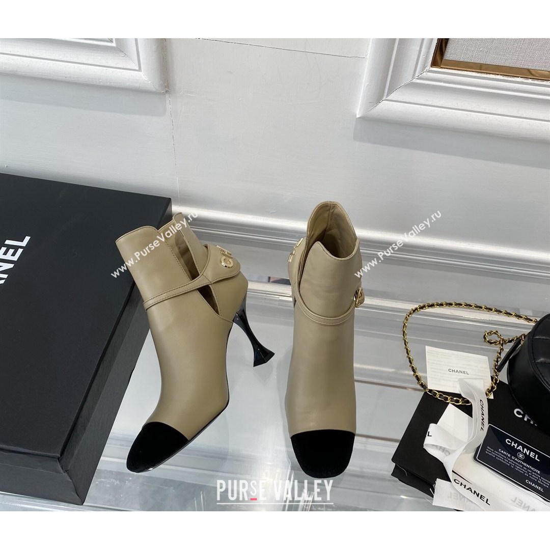 Chanel Lambskin Short Boots 9cm with Logo Back Beige 2021 (0768-21080922)