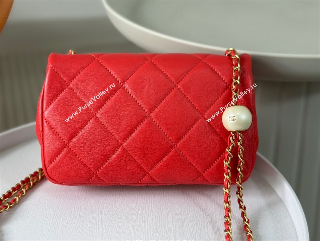 Chanel Lambskin Small Flap Bag with Pearl Chain AS4861 Red 2024 (SM-24072320)