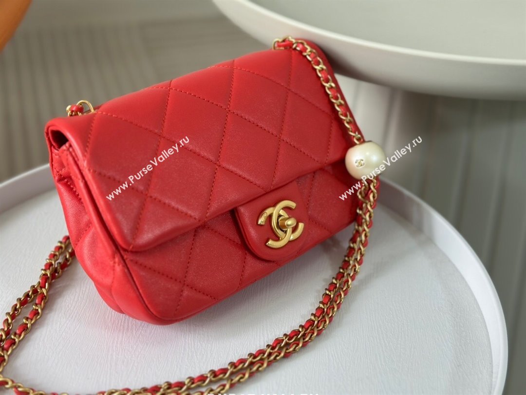 Chanel Lambskin Small Flap Bag with Pearl Chain AS4861 Red 2024 (SM-24072320)