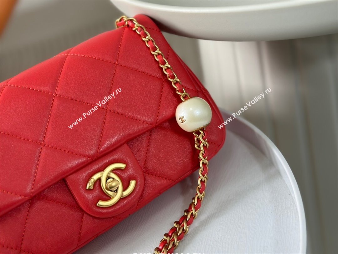 Chanel Lambskin Small Flap Bag with Pearl Chain AS4861 Red 2024 (SM-24072320)