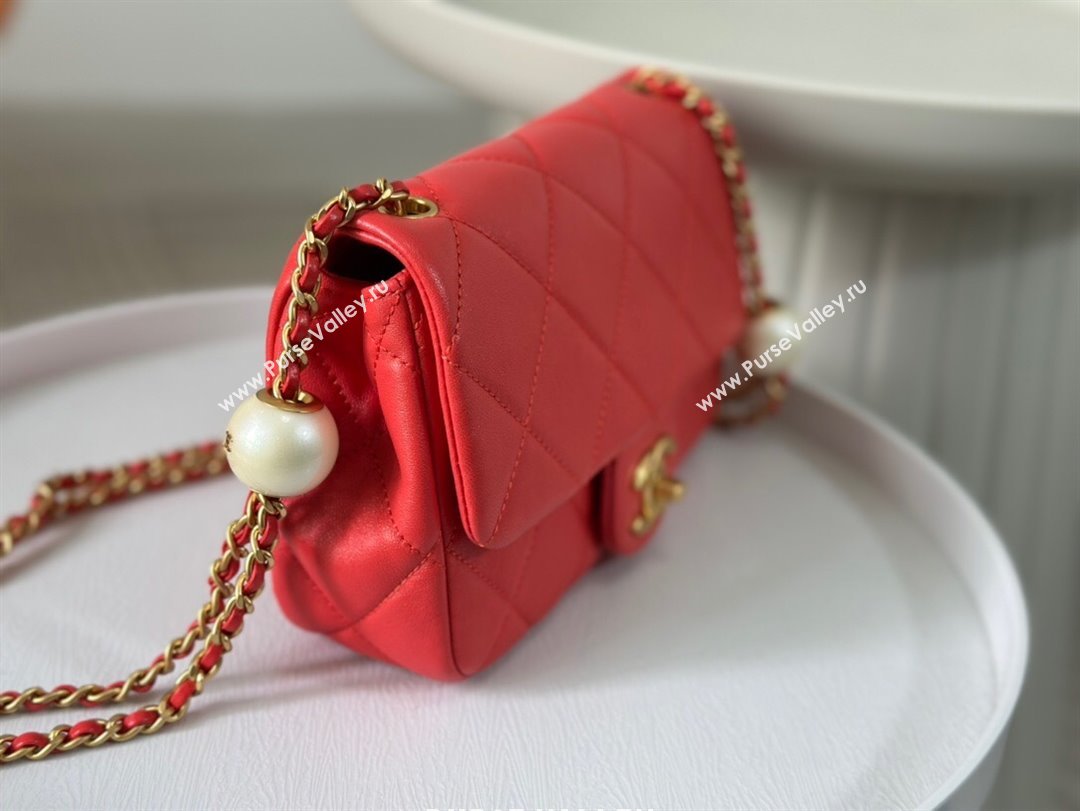 Chanel Lambskin Small Flap Bag with Pearl Chain AS4861 Red 2024 (SM-24072320)