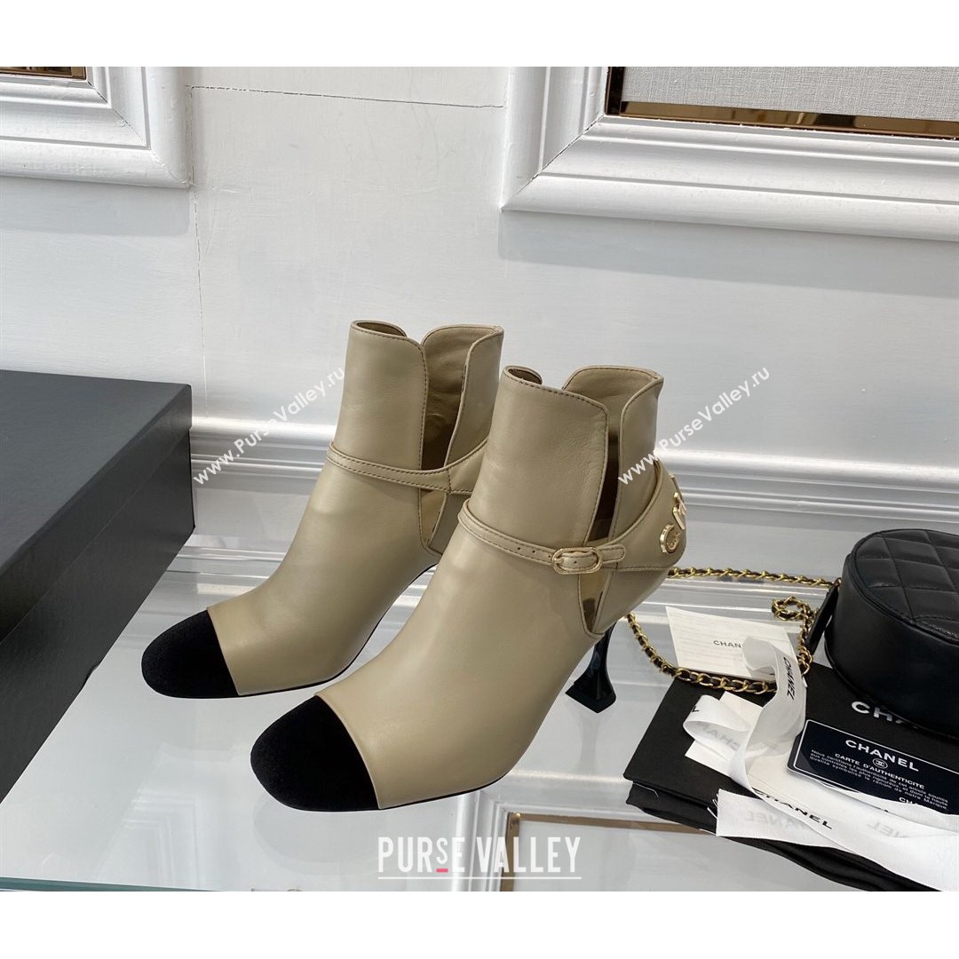 Chanel Lambskin Short Boots 9cm with Logo Back Beige 2021 (0768-21080922)