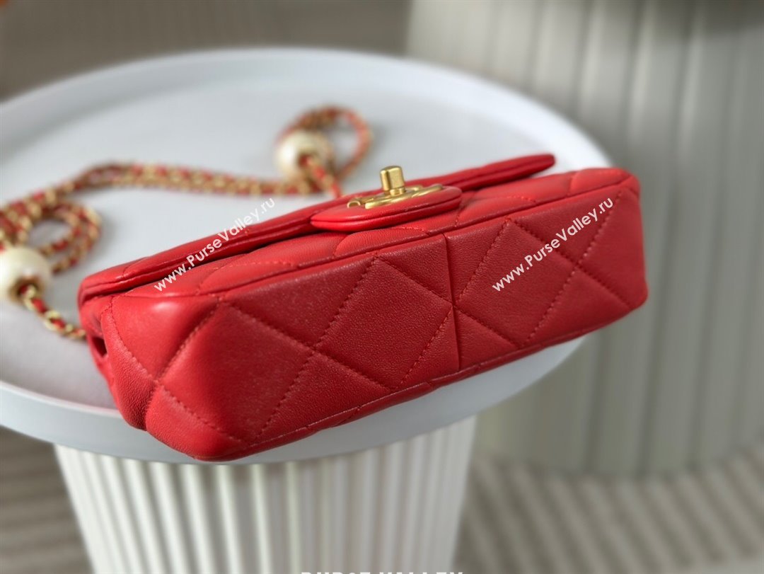 Chanel Lambskin Small Flap Bag with Pearl Chain AS4861 Red 2024 (SM-24072320)