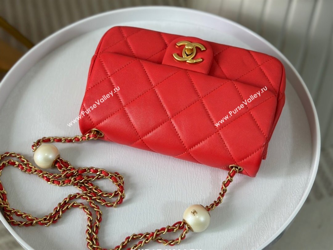 Chanel Lambskin Small Flap Bag with Pearl Chain AS4861 Red 2024 (SM-24072320)