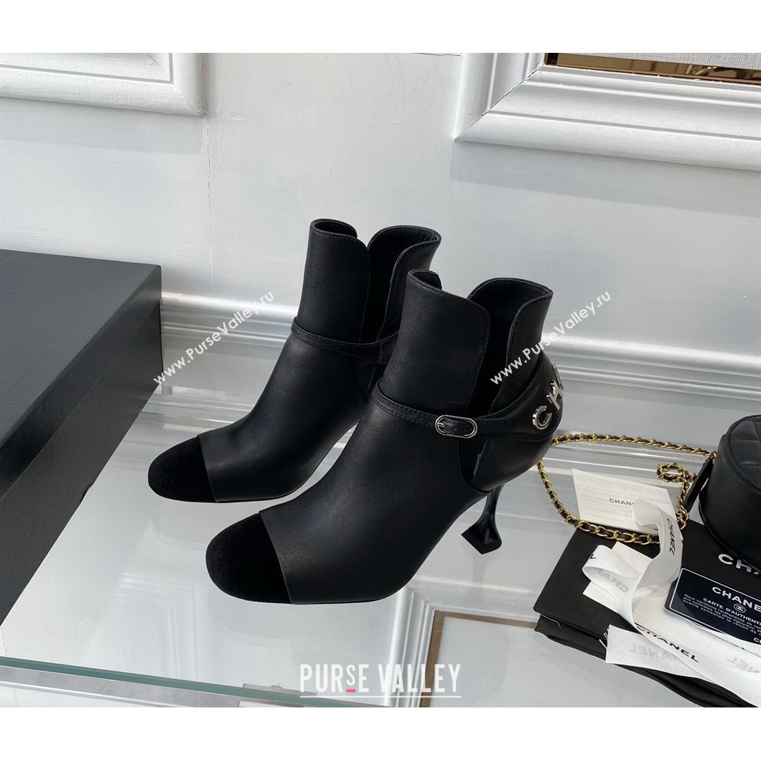 Chanel Lambskin Short Boots 9cm with Logo Back Black 2021 (0768-21080921)