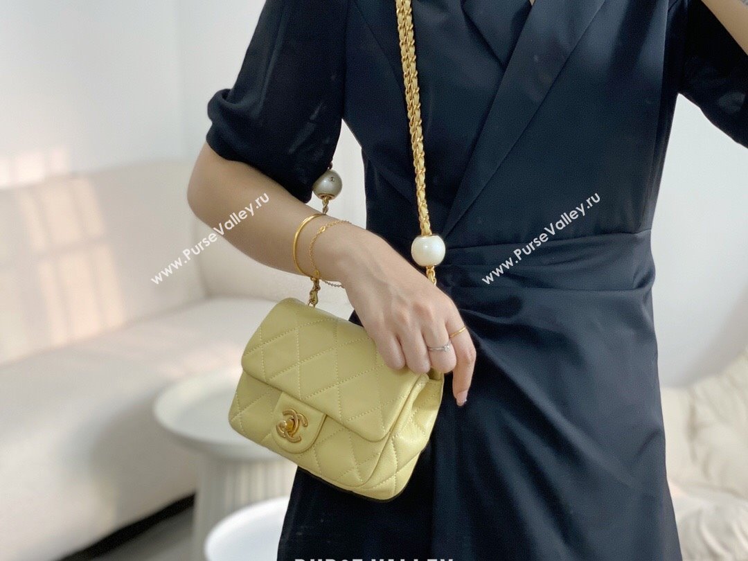 Chanel Lambskin Mini Flap Bag with Pearl Chain AS4868 Yellow 2024 (SM-24072317)