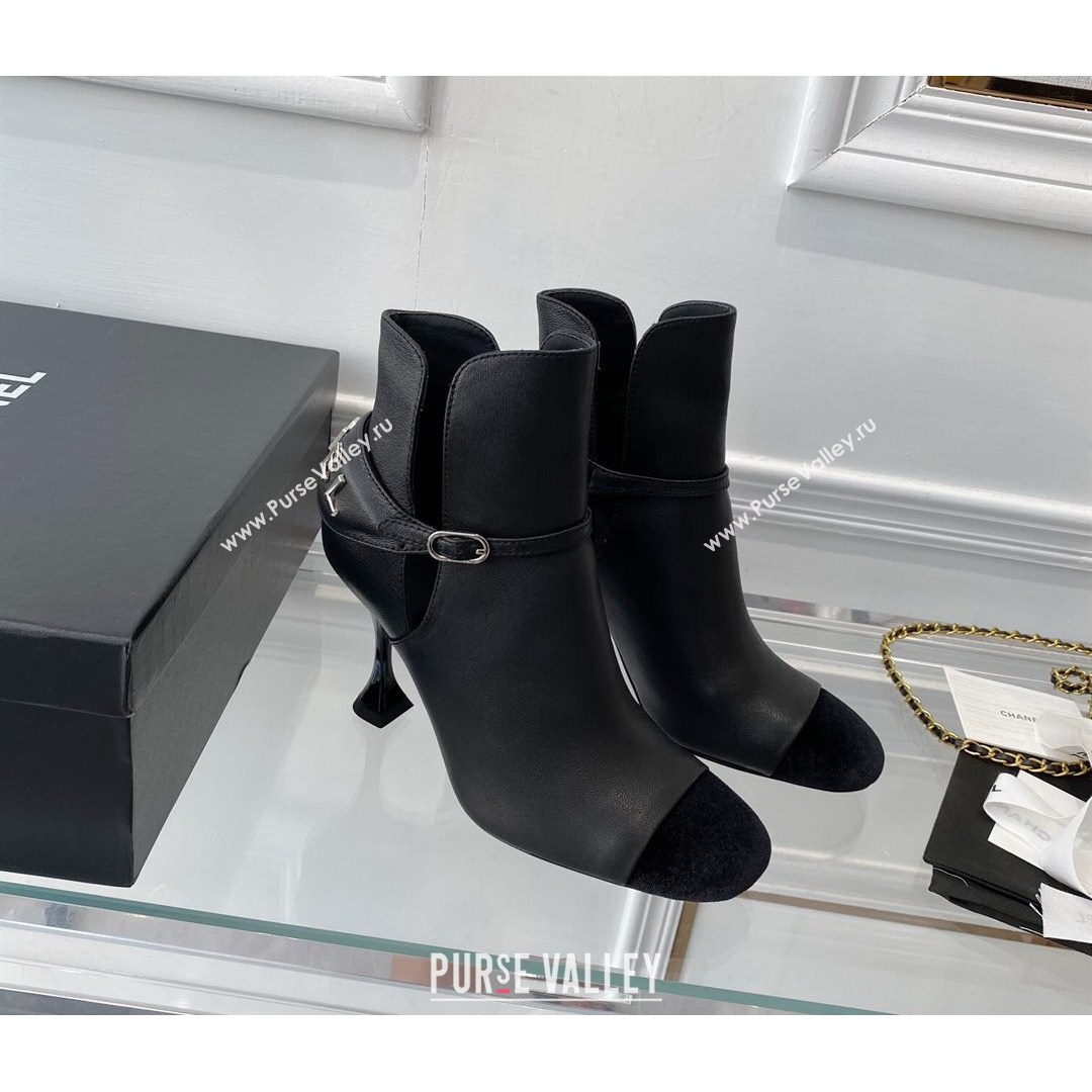 Chanel Lambskin Short Boots 9cm with Logo Back Black 2021 (0768-21080921)