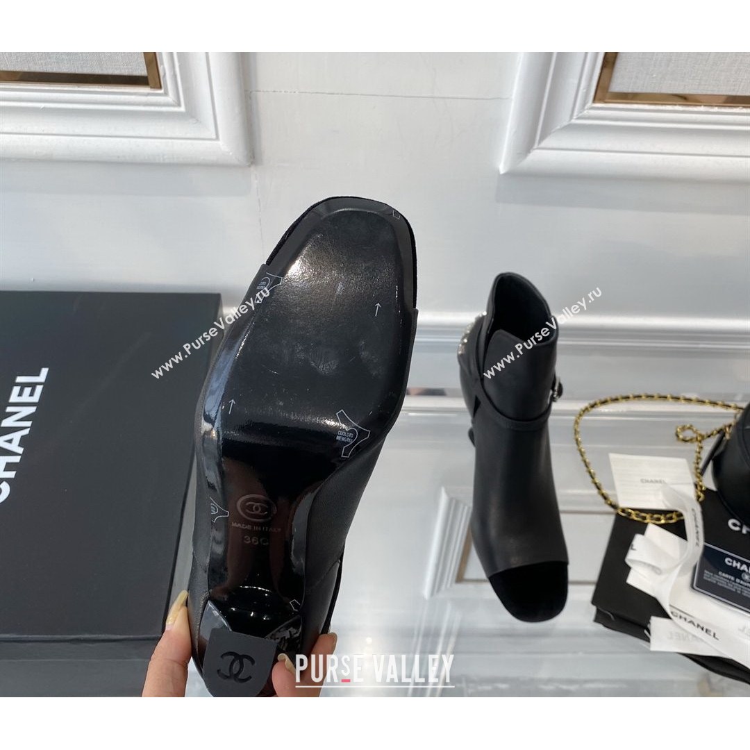 Chanel Lambskin Short Boots 9cm with Logo Back Black 2021 (0768-21080921)