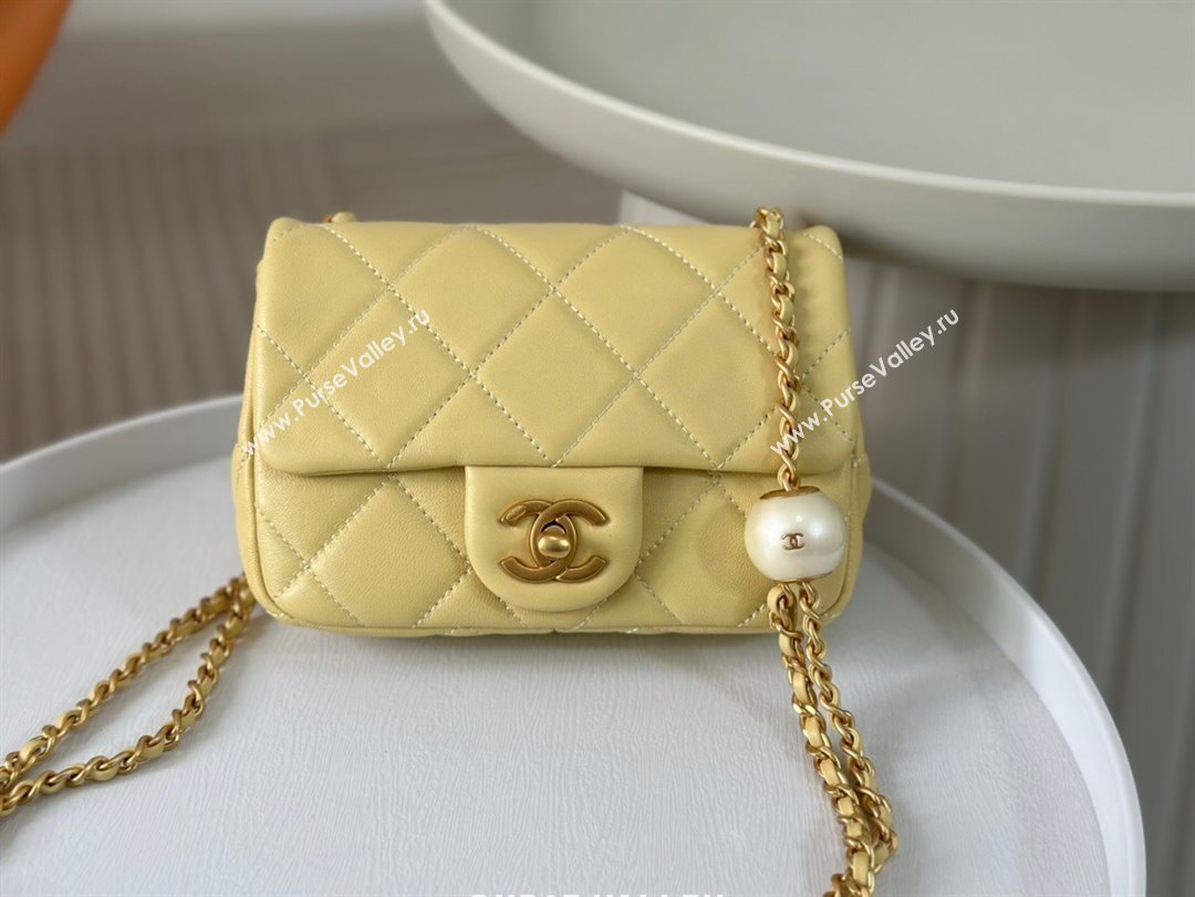 Chanel Lambskin Mini Flap Bag with Pearl Chain AS4868 Yellow 2024 (SM-24072317)