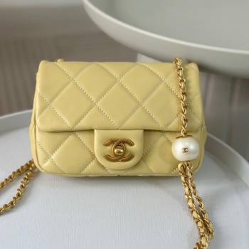 Chanel Lambskin Mini Flap Bag with Pearl Chain AS4868 Yellow 2024 (SM-24072317)