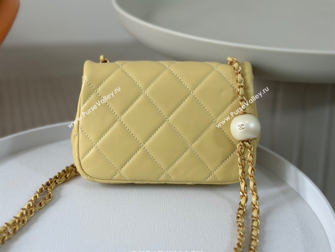 Chanel Lambskin Mini Flap Bag with Pearl Chain AS4868 Yellow 2024 (SM-24072317)