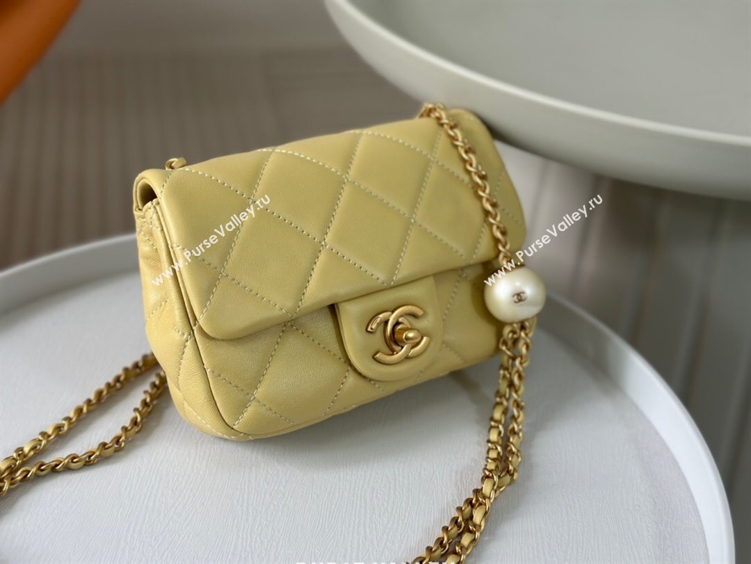 Chanel Lambskin Mini Flap Bag with Pearl Chain AS4868 Yellow 2024 (SM-24072317)