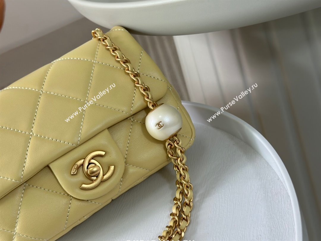 Chanel Lambskin Mini Flap Bag with Pearl Chain AS4868 Yellow 2024 (SM-24072317)