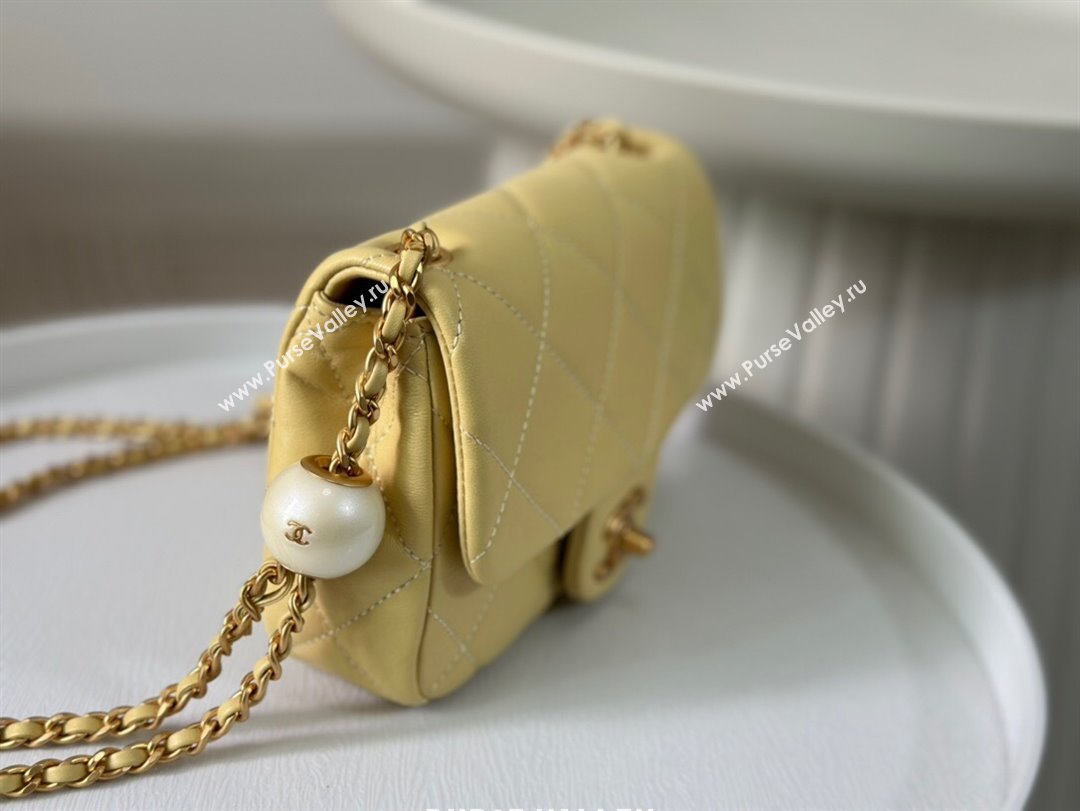 Chanel Lambskin Mini Flap Bag with Pearl Chain AS4868 Yellow 2024 (SM-24072317)