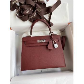 Hermes Kelly 25/28/32cm Bag in Original Epsom Leather Burgundy/Silver 2024 (Handmand) (M-24021906)