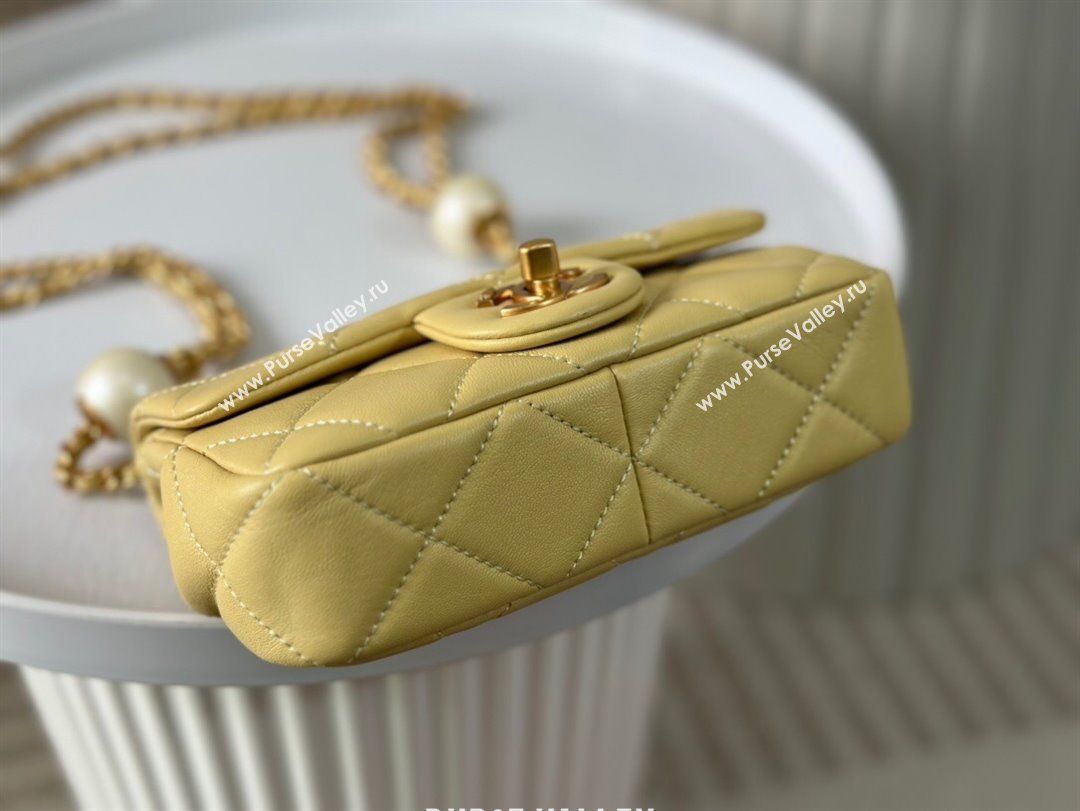 Chanel Lambskin Mini Flap Bag with Pearl Chain AS4868 Yellow 2024 (SM-24072317)