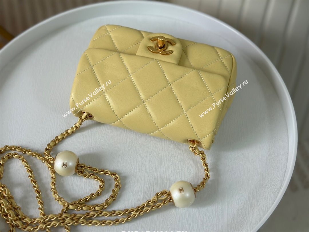 Chanel Lambskin Mini Flap Bag with Pearl Chain AS4868 Yellow 2024 (SM-24072317)