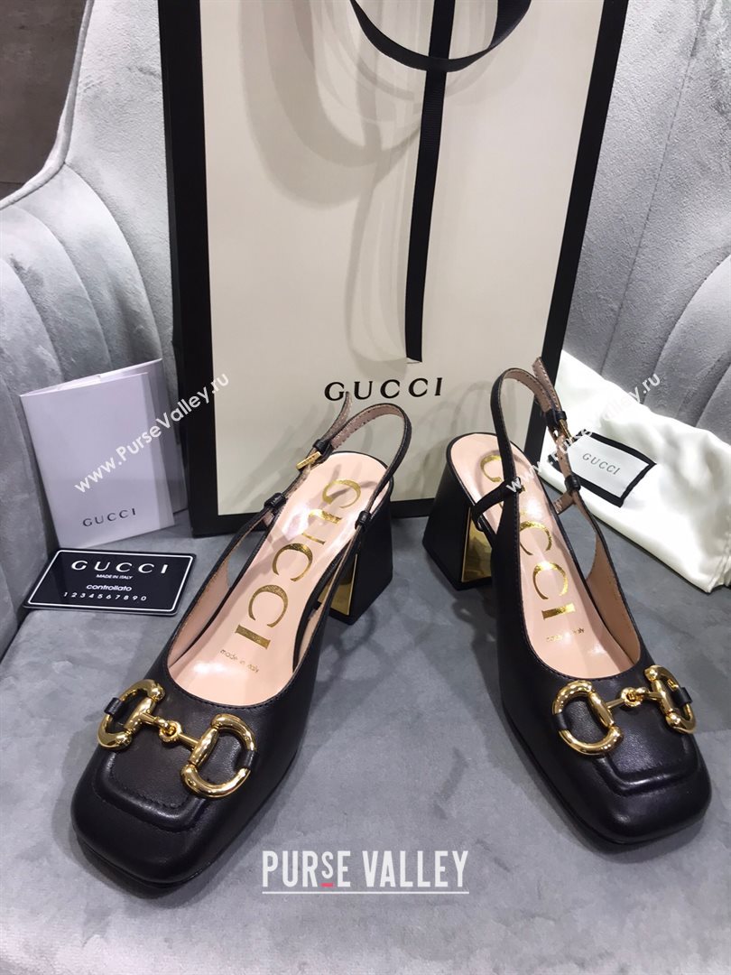 Gucci Mid-Heel Slingback Pumps with Horsebit Black 2020 (MD-20120231)