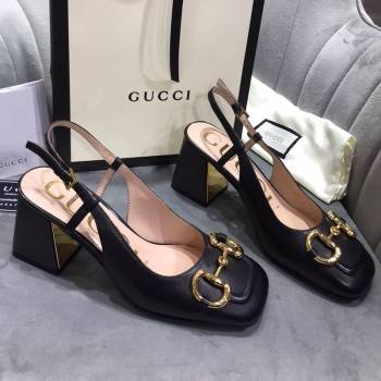 Gucci Mid-Heel Slingback Pumps with Horsebit Black 2020 (MD-20120231)