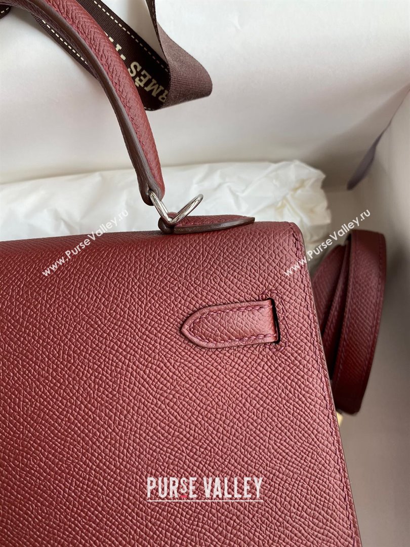 Hermes Kelly 25/28/32cm Bag in Original Epsom Leather Burgundy/Silver 2024 (Handmand) (M-24021906)