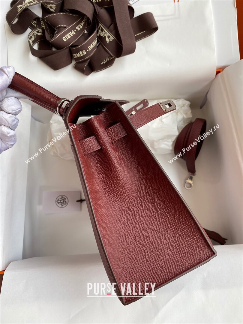 Hermes Kelly 25/28/32cm Bag in Original Epsom Leather Burgundy/Silver 2024 (Handmand) (M-24021906)