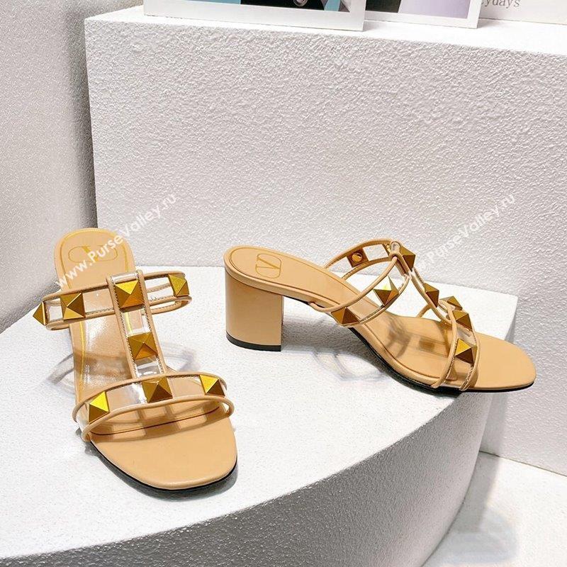 Valentino Roman Stud Heel Slide Sandals in Leather and PVC Nude 2023 VT102704 (MD-231027091)