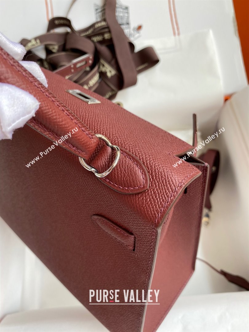 Hermes Kelly 25/28/32cm Bag in Original Epsom Leather Burgundy/Silver 2024 (Handmand) (M-24021906)