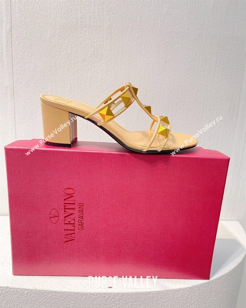 Valentino Roman Stud Heel Slide Sandals in Leather and PVC Nude 2023 VT102704 (MD-231027091)