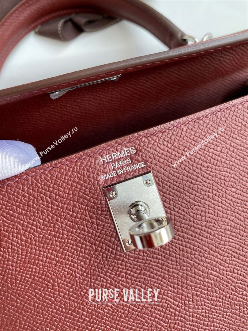 Hermes Kelly 25/28/32cm Bag in Original Epsom Leather Burgundy/Silver 2024 (Handmand) (M-24021906)