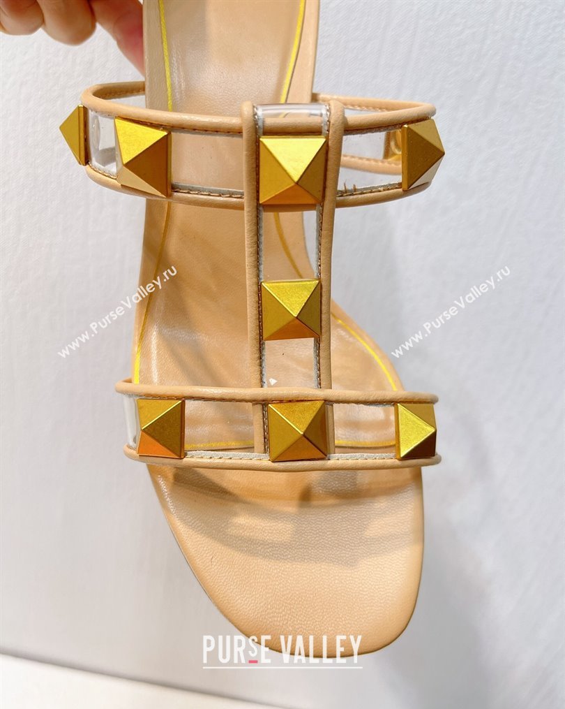 Valentino Roman Stud Heel Slide Sandals in Leather and PVC Nude 2023 VT102704 (MD-231027091)