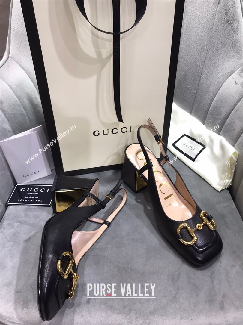 Gucci Mid-Heel Slingback Pumps with Horsebit Black 2020 (MD-20120231)