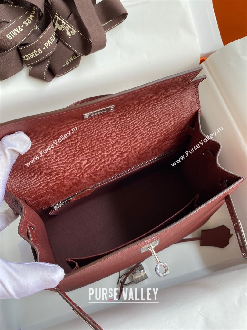 Hermes Kelly 25/28/32cm Bag in Original Epsom Leather Burgundy/Silver 2024 (Handmand) (M-24021906)