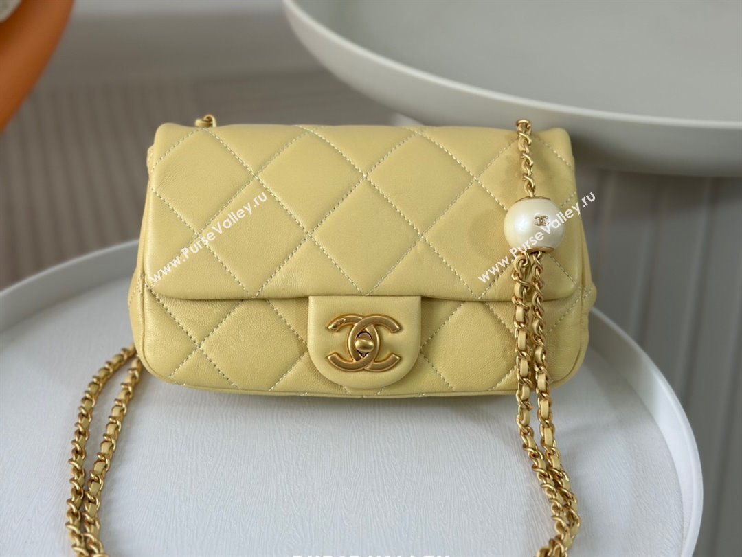 Chanel Lambskin Small Flap Bag with Pearl Chain AS4861 Yellow 2024 (SM-24072321)