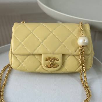 Chanel Lambskin Small Flap Bag with Pearl Chain AS4861 Yellow 2024 (SM-24072321)